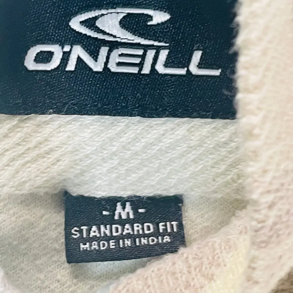 O’Neill Men’s Medium Cream Blue Striped Full Zip Hoodie Surf Skate Standard Fit